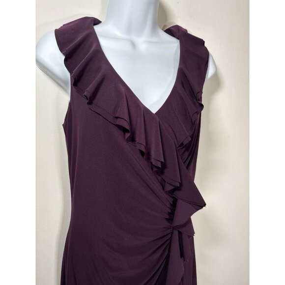LAUREN RALPH LAUREN Plum Wine Ruffle Sleeveless Stretch Dress Old Money Size 4 - Picture 2 of 8